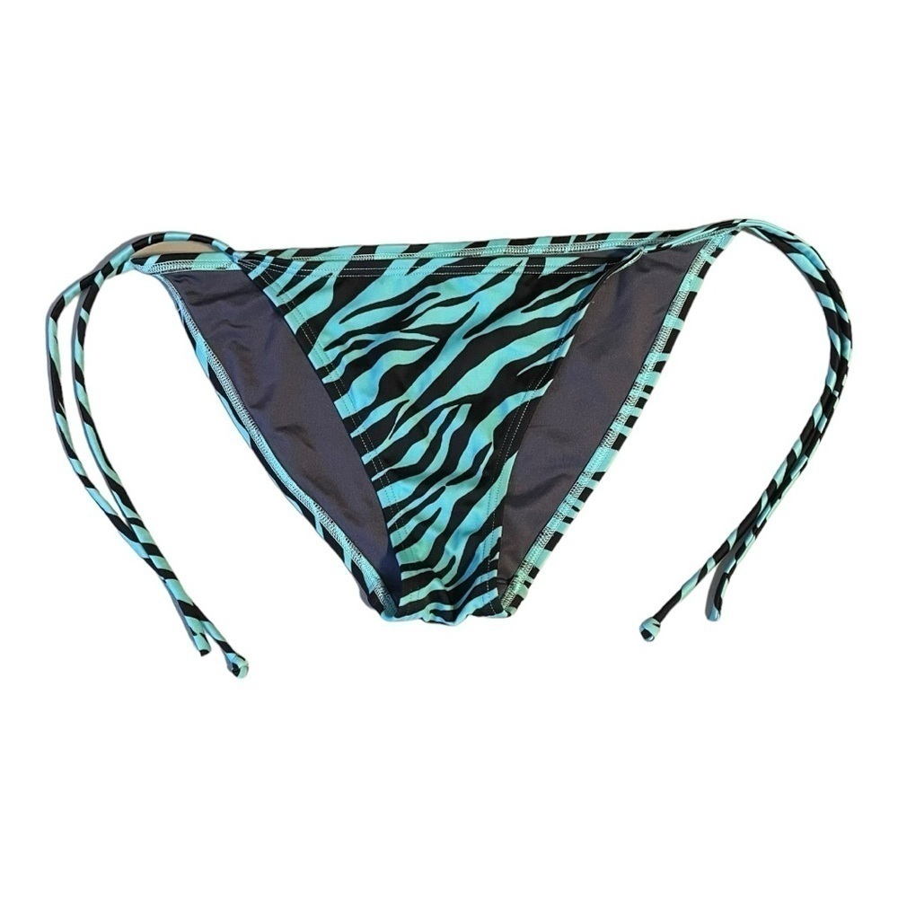Victoria’s Secret Zebra Animal Print Side Tie Bikini Bottoms Black and Teal Sz M